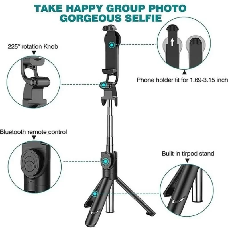 Extendable Handheld Selfie Stick Bluetooth Remote Control Three-in-one Self-timer Tripod Mobile Phone Bracket for Selfies