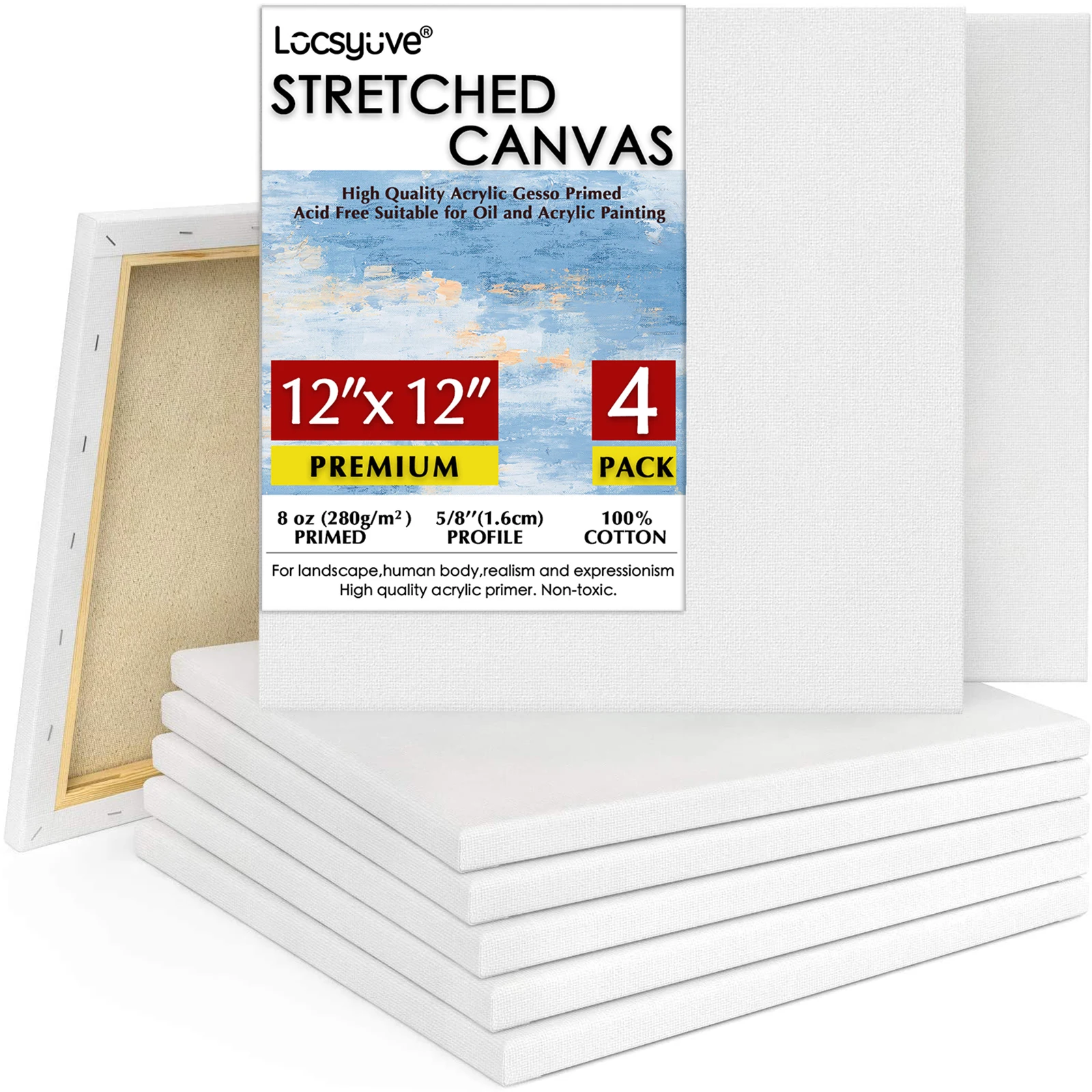 Locsyuve-Stretched-Canvases-for-Painting-Pack-of-4-12-x-12-Inches ...
