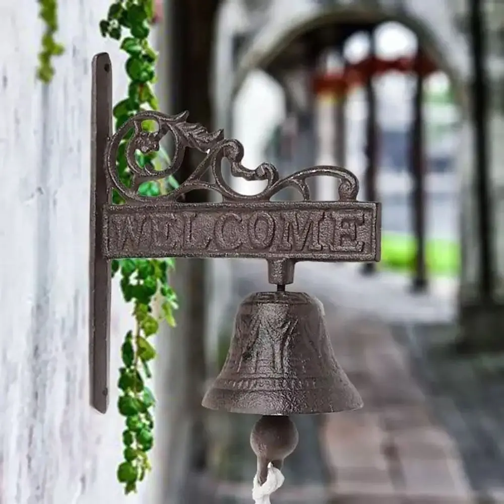 Vintage Jingle Bells Retro Outdoor Large Cast Iron Wall Mounted Metal Door Bell For Farm House Outside Decorative