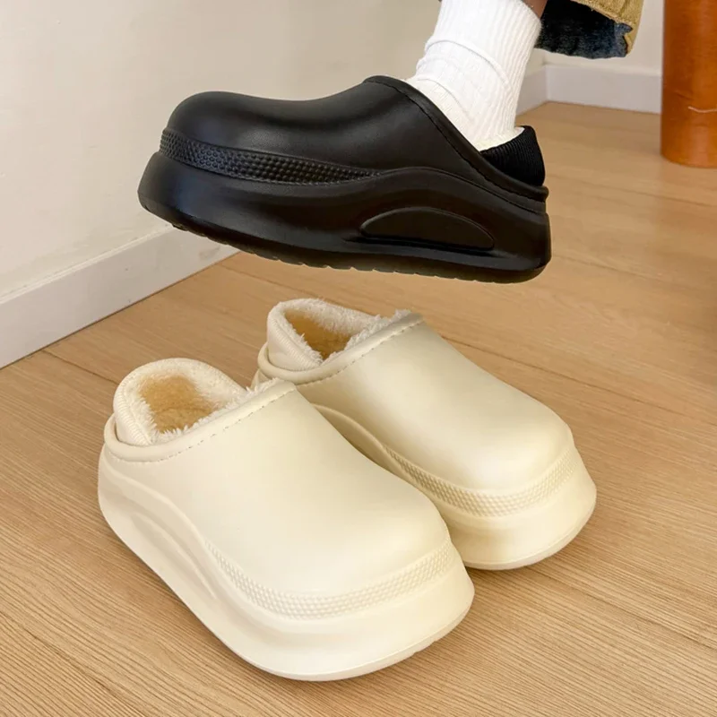 للجنسين مغلق اصبع القدم الدافئة أفخم إيفا النعال شتاء 2025 سميكة وحيد مقاوم للماء داخلي وخارجي قباقيب أحذية امرأة رقيق النعال