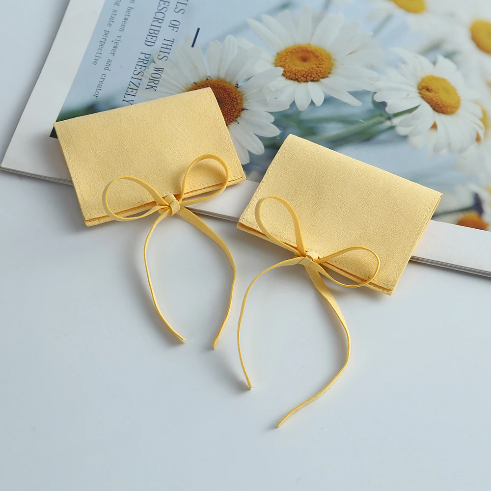 Storange Packaging Pouch Wholesale Yellow Microfiber Jewelry Ring Earrings Envelope Bag Candy Wedding Gift Party Present jewelry envelope bag coin hangtag pouches ring envelopes mini small parts storage labels