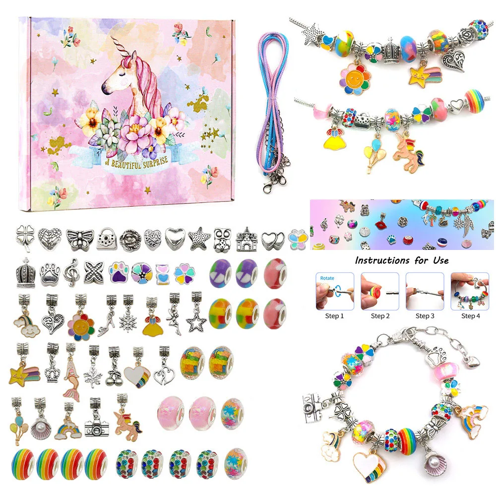 DIY Bracelet Making Kit Jewelry Making Accessories Kit with Beads, Pendant  Charms, Bracelets and Necklace String for Girls - AliExpress