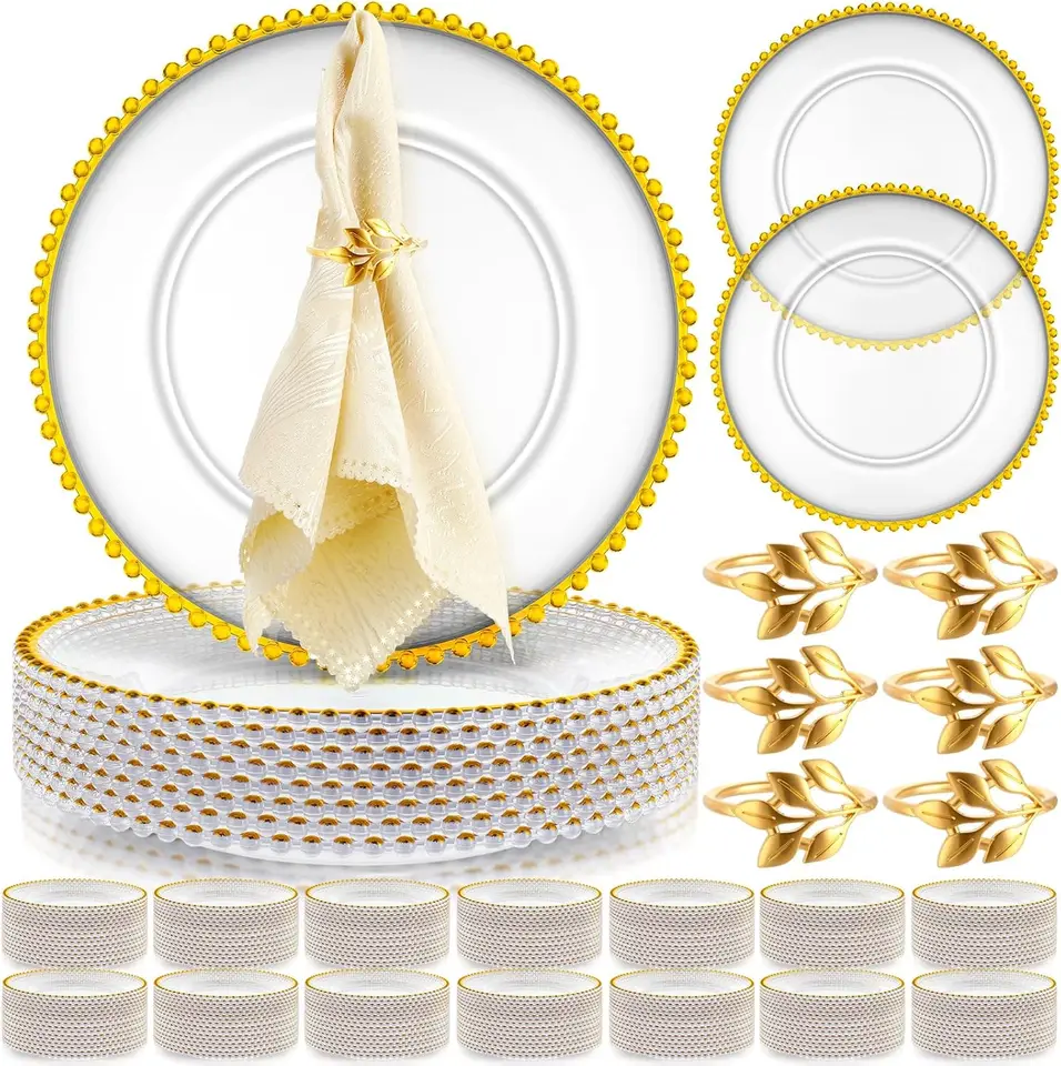 Bulk Set of Clear Beaded Charger Plates