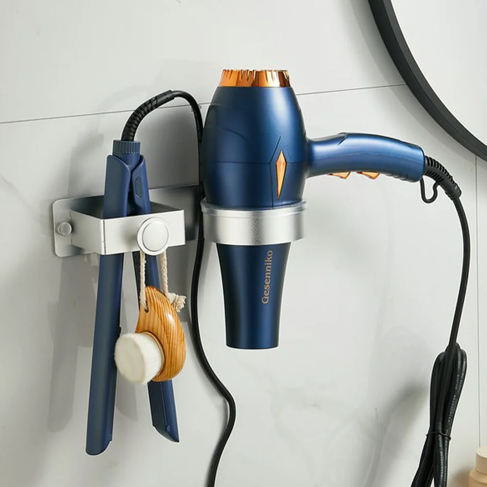 Wall Mount Hair Dryer Bracket Hair Dryer Holder Self Adhesive Stickers Space Aluminum Curling Iron Holder Air Blower Rack storage rack,hair dryer holder,hair tool holder