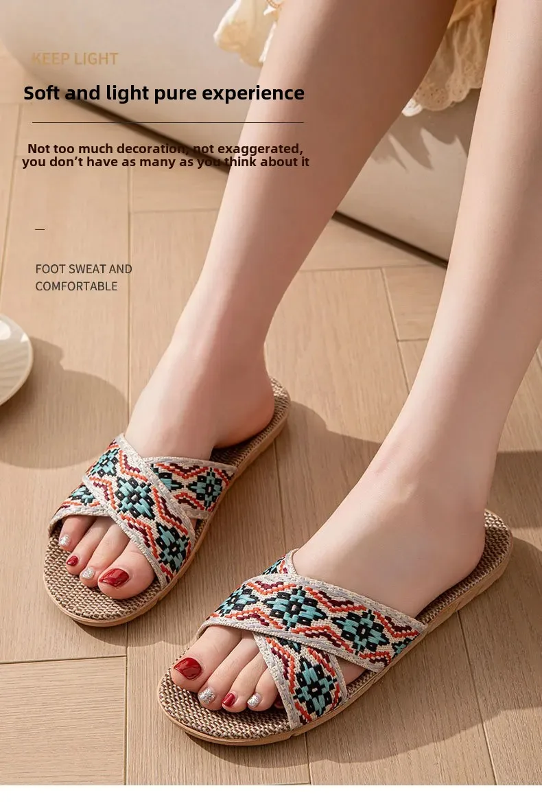 S354532d12bda480aabef16186006ce35j Open-Toe Crossed Linen Slippers for Couples Indoor Use
