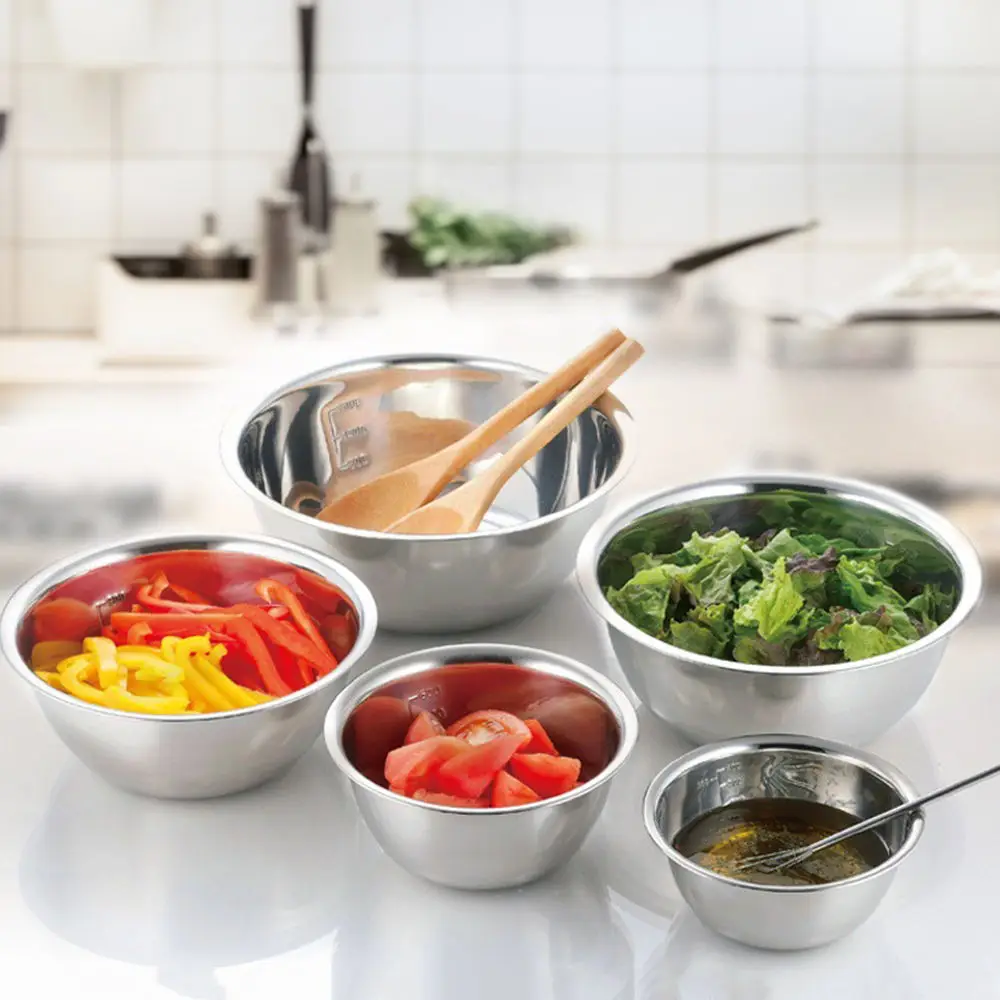 304 Stainless Steel Salad Bowl Kitchen Storage Bowls Set Egg Beater Mixing  Bowls Set Cooking Bowl Baking Accessory with Scale - AliExpress