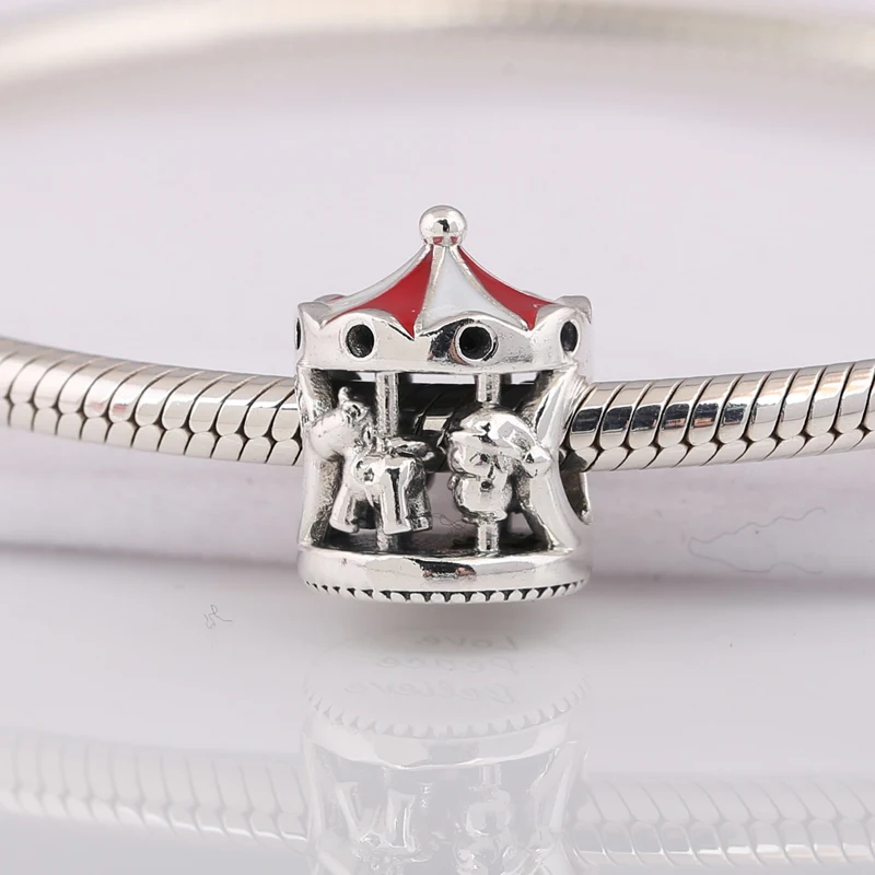 

Authentic S925 Sterling Silver Pony Bead Christmas Carousel Charm Fit Women Bracelet Bangle For Women DIY Jewelry