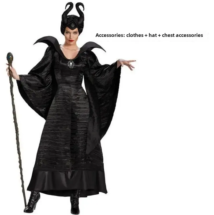 Halloween Witch Costume Adult Long Robe Sleepy Hollow Maleficent Black Devil Role Play Outfit Cosplay Special Use Clothing