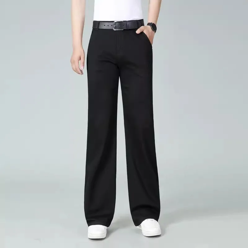 2024 Men's Spring And Autumn New High Waisted Elastic Straight Leg Jeans Loose Casual Wide Leg Pants 3