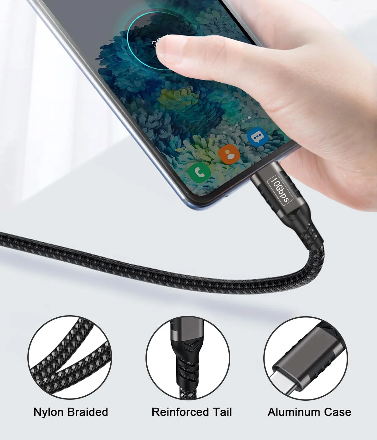 USB3.2 10Gbps USB A to USB C 3.2 Gen2 타입-C 케이블 데이터 전송 3A 60W QC 3.0 고속 충전 (아이폰, 맥북, SSD용)