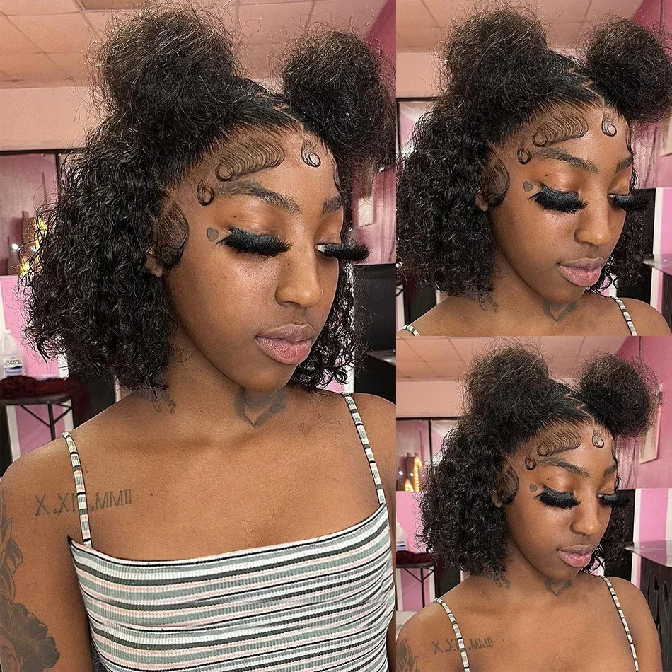 Brazilian Loose Deep Wave 13x6 Lace Frontal Human Hair Wigs 180% Transparent Water Curly Short Bob Wig Remy T Part For Women