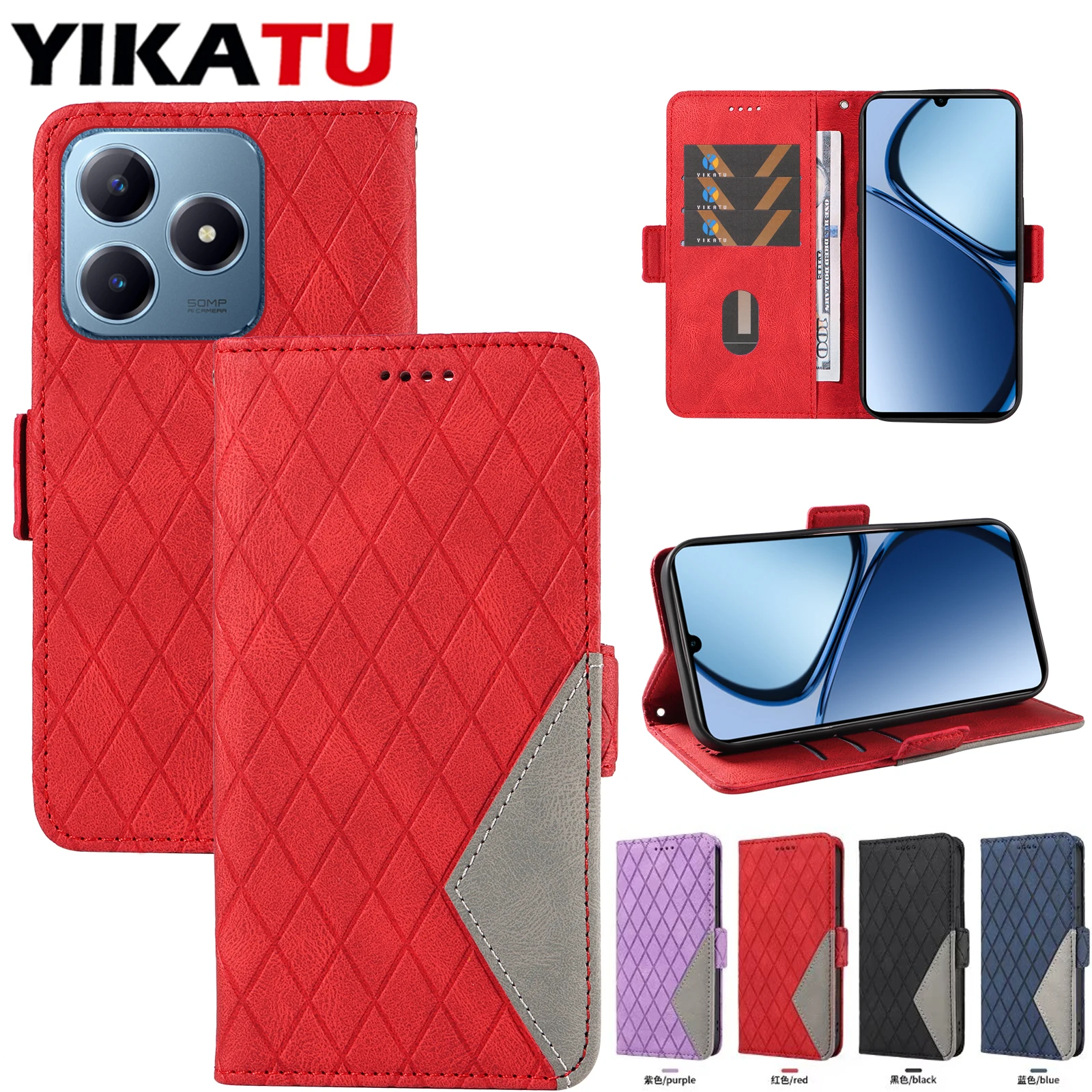 Leather Wallet Phone Case with Card Slots and Stand Feature