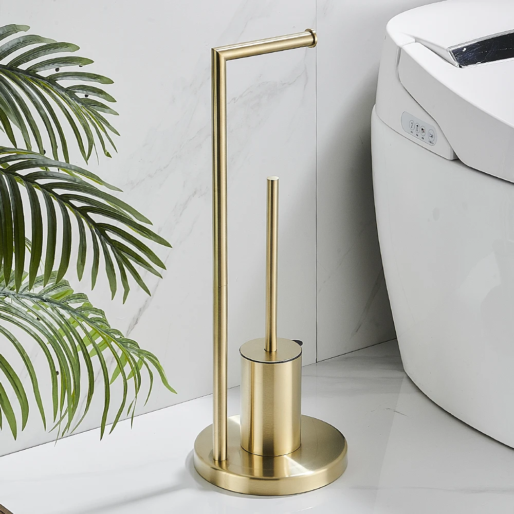 Bathroom accessories toilet brush set toilet brush holder floor standing toilet paper holder 304 stainless steel integrated bathroom accessories toilet brush holder cleaning tools