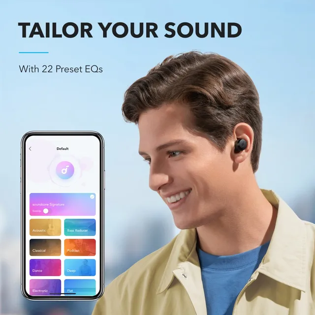 Anker A20i는 블루투스 5.3을 지원하며 방수 기능과 맞춤형 사운드, 긴 재생 시간을 제공하는 무선 이어버드입니다.
