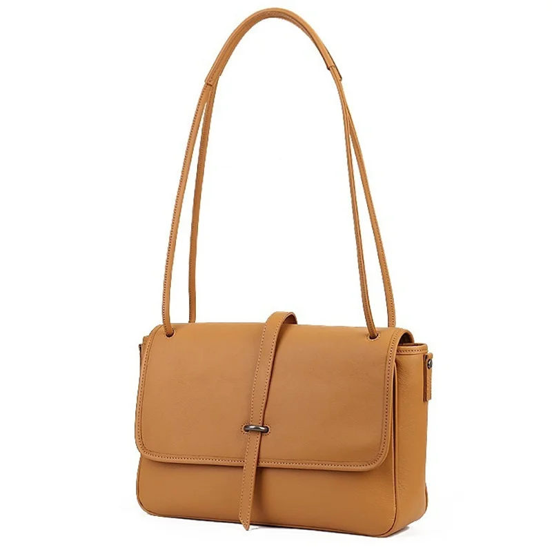 

2024 Highend Fashion A4 Vintage Brown Top Grain Genuine Leather Women Handbag Cowhide Shoulder Bag Female Purse M1011