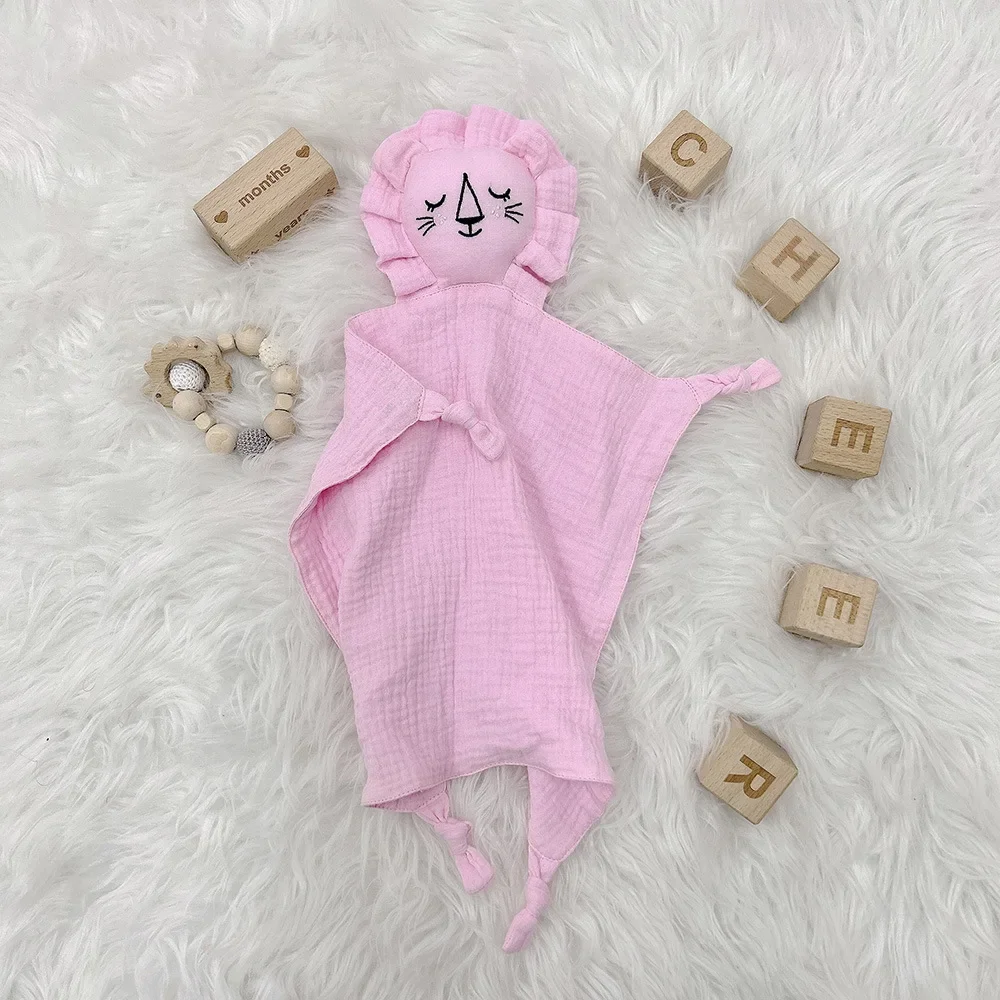 Name Personalized Embroidered Custom Baby Comforter Muslin Cotton Lion Sleeping Security Blanket Baby Shower Baby Birth Gift 4