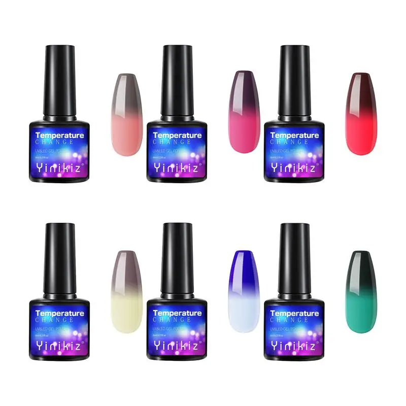Color Change Nail Polish Gel 6 Color Temperature Change Shiny Nail