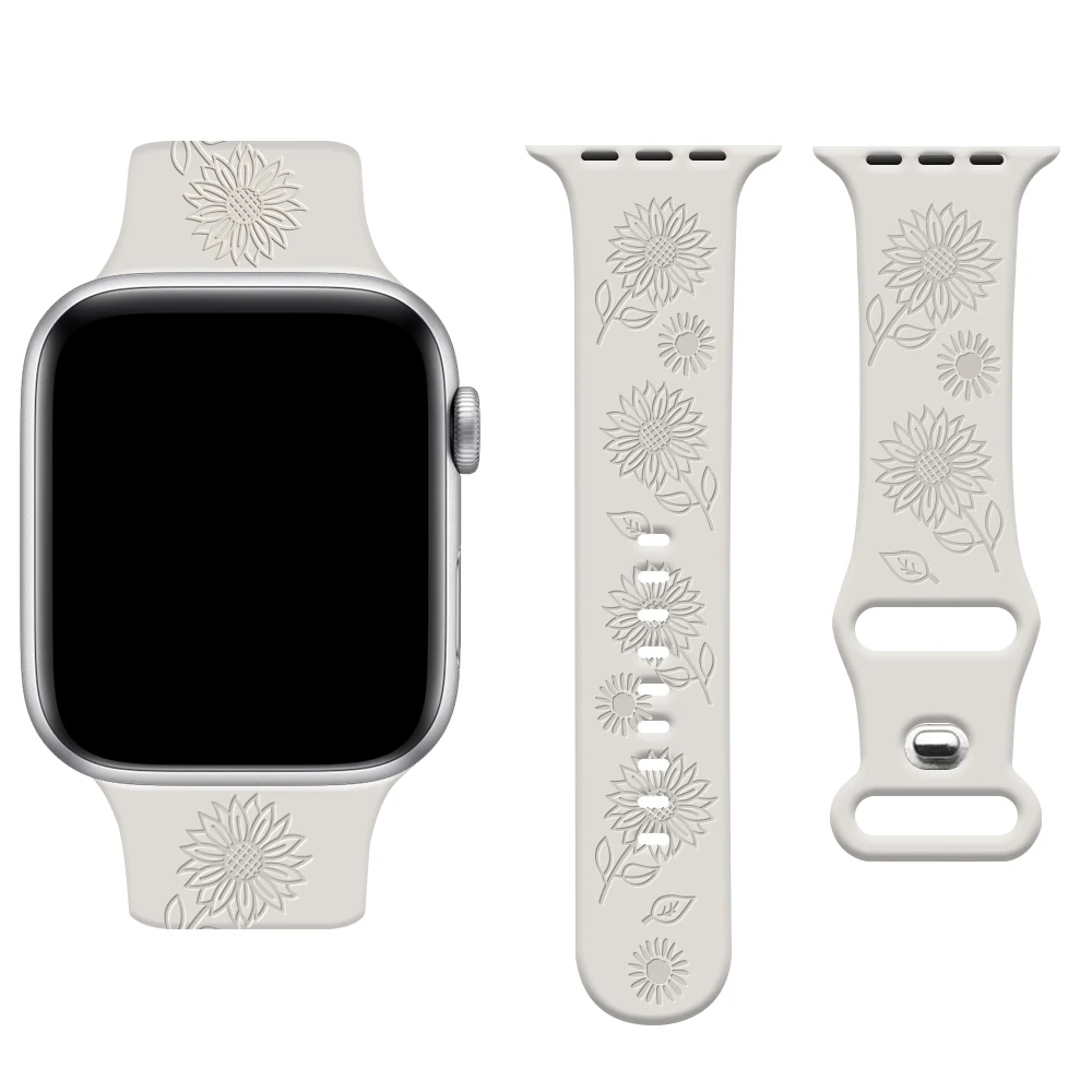 

Ремешок с гравировкой для Apple Watch Band 44 мм 42 мм 45 мм 49 мм 38 мм 41 мм 40 мм, Цветочный браслет correa iwatch series 9 8 7 SE 6 5 Ultra 2