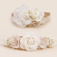 Popular Beautiful Spring Rose Blossoms Pink Purple Green Blue Handmade Nylon Headband for Girls Daily Matching with Party 2pcs 2