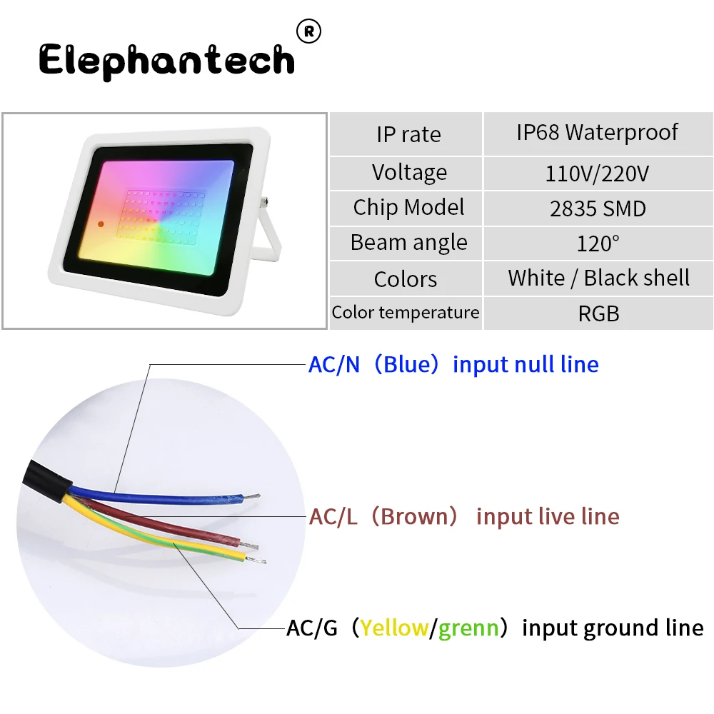 Светодиодный RGB-светильник, 20 Вт, 30 Вт, 50 Вт, 100 Вт, IP68, уличный прожектор с отражателем переменного тока 220 В/110 В, лампа с цветным пультом дистанционного управления