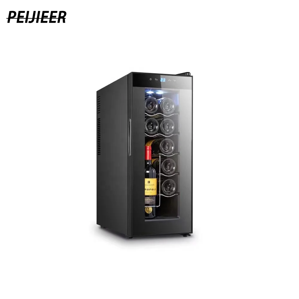 Black 32L 12 Bottles Glass Door Beverage Wine Coolers