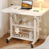 Mobile Portable Desk Adjustable Height Study Table with Storage Shelf Bedside Desk for Working and Eating Free USB Fan & Light