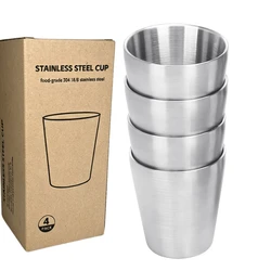 Set of 4 Double Wall Stainless Steel Reusable Drinking Mugs - Stackable Outdoor & Home Drinkware - 175ml 6oz (A Set of 4)