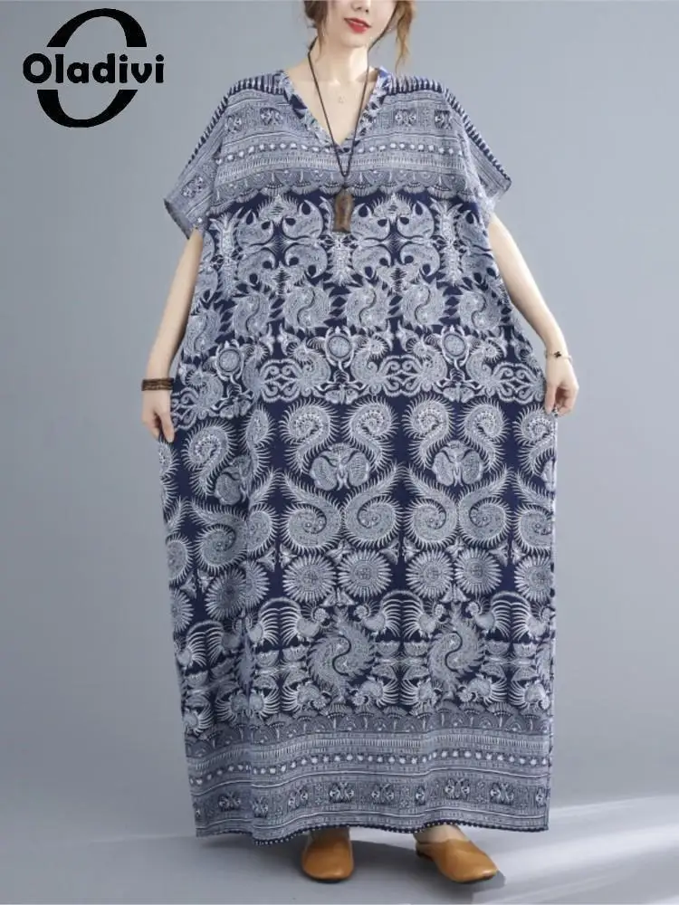 

Oladivi Oversized Women Clothing Floor Length Bohemian Long Dress Summer Holiday Beach Wear Maxi Boho Dresses Robe Vestidio 5129