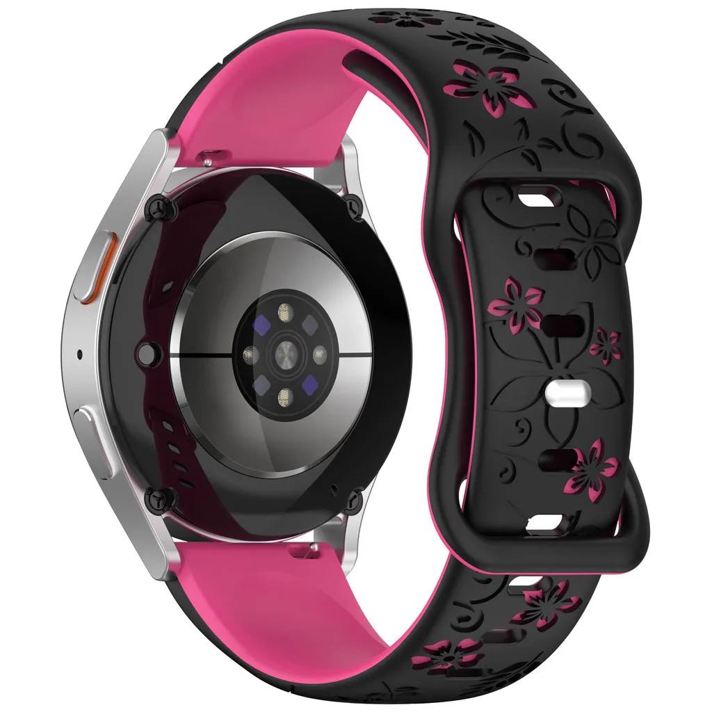 Dual-Tone Floral Engraved Silicone Watch Strap - Elegant Flower Design, Available in 18/20/22mm