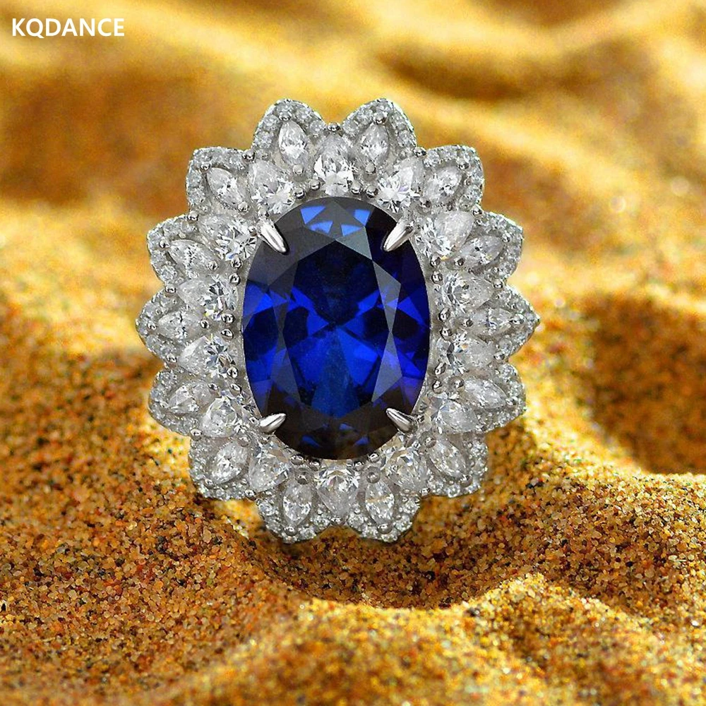 

KQDANCE 925 Sterling Silver With Oval Cut 5 ct Lab Grown Ruby Red Sapphire Blue High Carbon Diamond Ring Women Wedding Jewelry