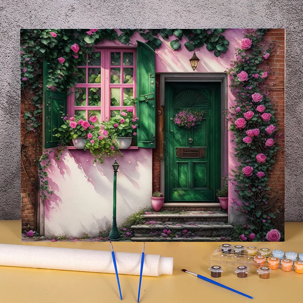 FlowerHousePaintByNumbersSceneryAcrylicPaintCraftsPaintingsOn