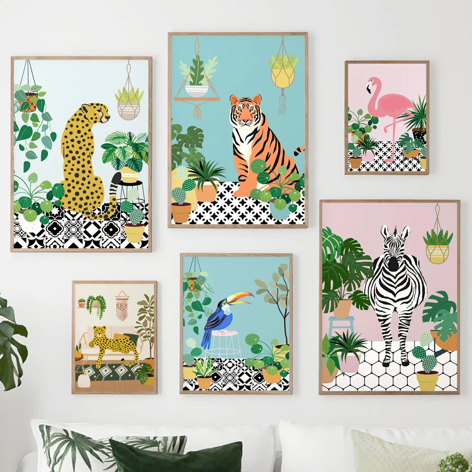 

Tiger Zebra Leopard Flamingo Bathroom Boho Wall Art Prints And Posters Nordic Pictures Bedroom Living Room Decor Canvas Painting