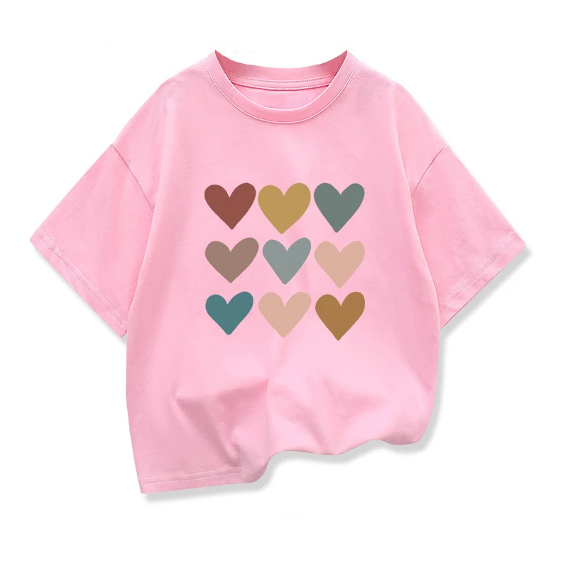 Girls Heart-shaped Cartoon T-shirt Kids Short-Sleeve Graphic High-quality Casual Tops 2026 Summer New Children's Clothing