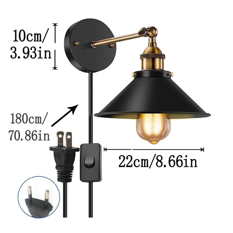 Wall Sconces Light LED Wall Lamp Wall Lamp Vintage Wall Lamp with Plug Switch Industrial Loft Decoration Sconce Light for Restaurants Bathroom Dining Room Indoor Lighting
