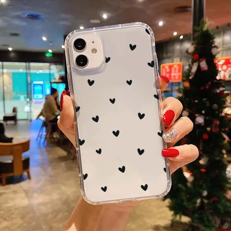 Elegant Black and Red Love Heart Transparent Shockproof Phone Case