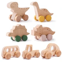 Juguetes Educativos Montessori para niños, mordedor de coche de madera de haya, dinosaurio de dibujos animados, juguetes de dentición para bebés