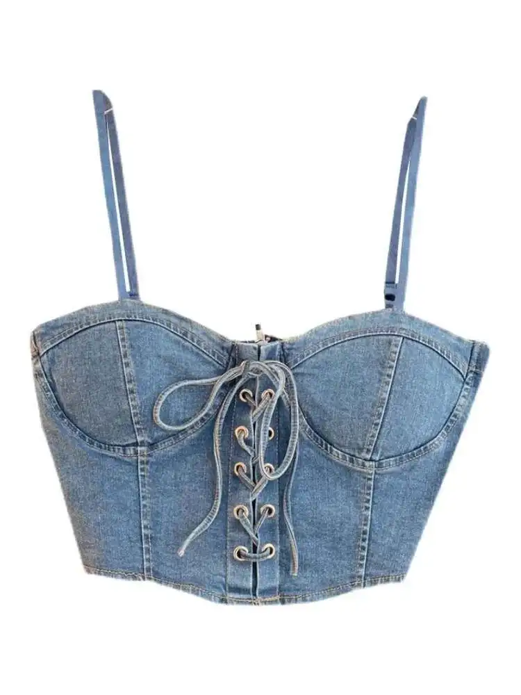 チカキサダ　DENIM MACRAME TOP　キャソール IVY PATCHWORK BELTED DENIM CORSET – AKIRA