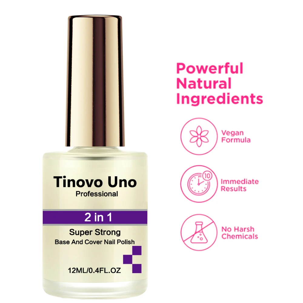 Tinovo Uno 2 IN 1 Super Strong Base Coat Top Nail Polish Strengthener 12ML Nail Growth Instant Gloss Hardener Fast Drying nail art set