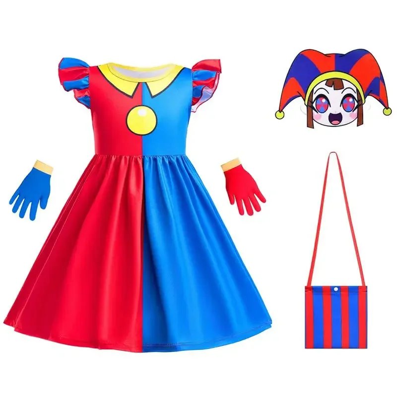 Children's Magical Digital Circus Dress Girls' Pamny Dress Clown Pomni Halloween Cosplay costumes Casual kids dresses for girls