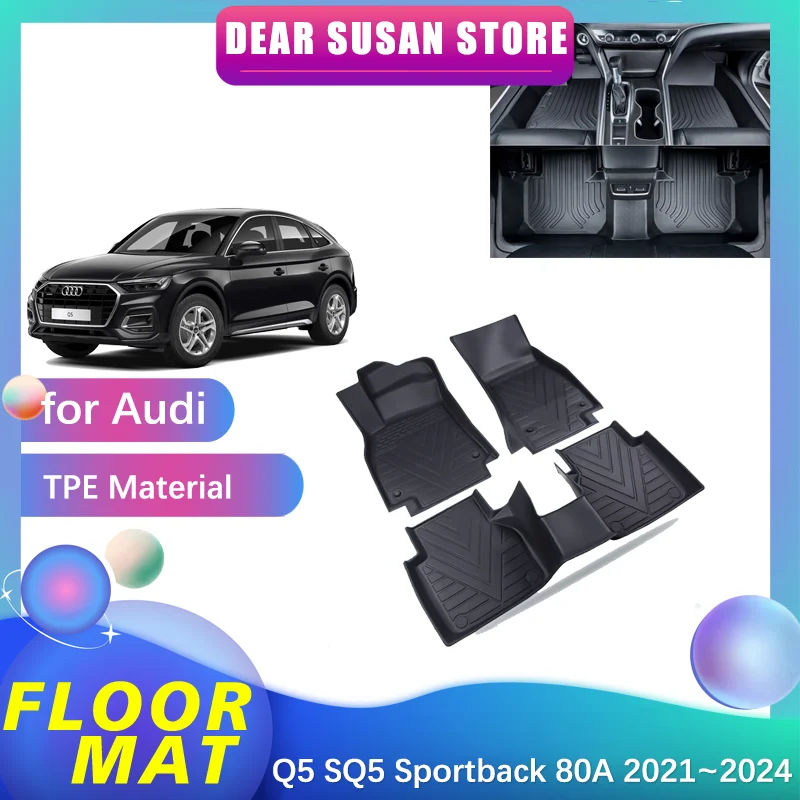 

Автомобильный напольный коврик для Audi Q5 SQ5 Sportback 80A 2021 ~ 2024 2022, поднос, водонепроницаемая внутренняя подкладка, коврик, пользовательские аксессуары