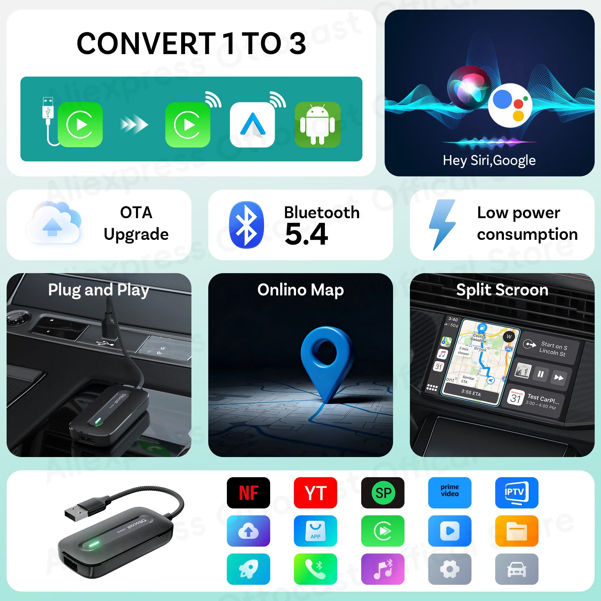 OTTOCAST Play2Video Express Wireless CarPlay Android Auto AI Box
