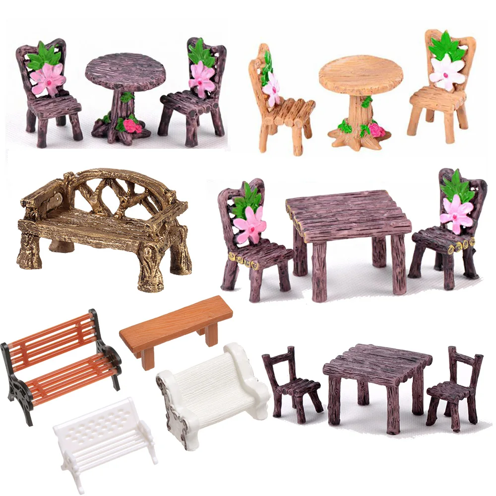 Doll House Miniature Bench Stools Chair Fairy Garden Gnome Moss Terrarium Bonsai DIY Craft Home Decoration 1SET ornament crafts resin ornaments miniature ornament resin crafts