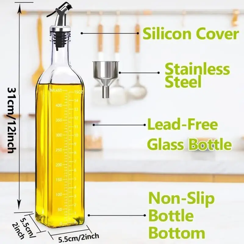 Transparent Glass Olive Oil Bottle Leakproof Kitchen Seasoning Soy Vinegar Square Glass Bottle Kitchen Supplies New Dropshipping 6