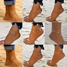 VAGZEB Gold Silver Color Vintage Anklet Set For Women Multilayers Adjustable Anklet Bracelet On Leg Foot Beach Jewelry