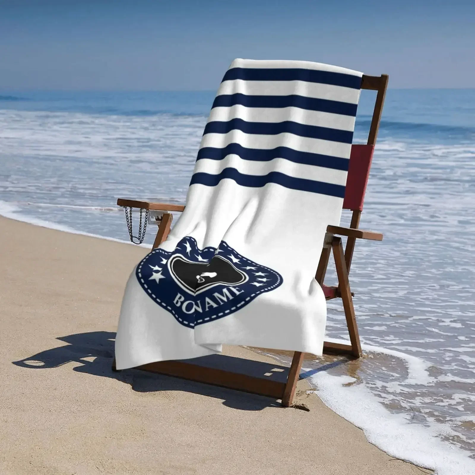 White Dark Blue Bath Towel Boat Decorative Anchor Beach Towel Bathroom Microfiber Large Customizable