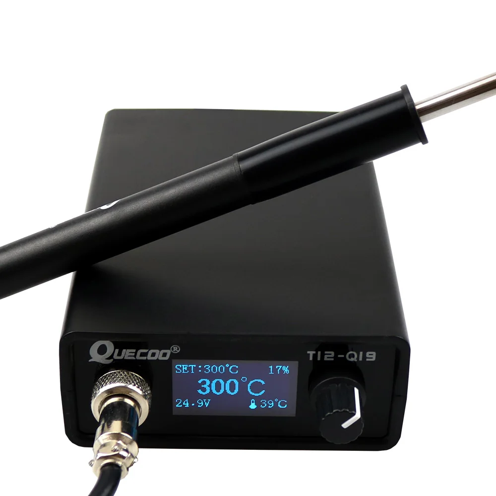 OLED T12-Q19 Soldering Station Electronic compatible AC/DC power with T12-P9 plastic handle and T12 iron tips