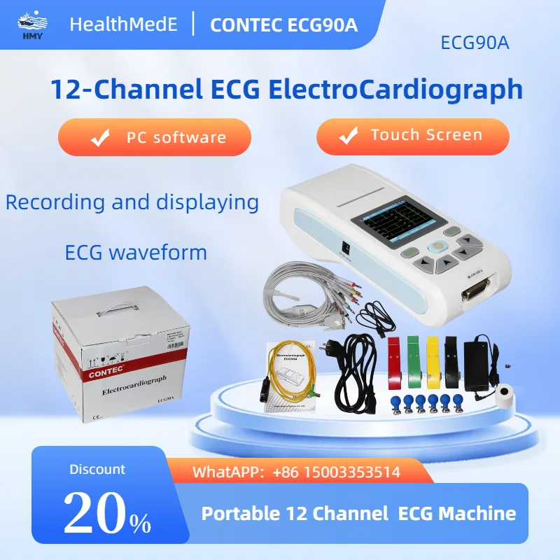 CONTEC ECG90A Portable Hand-held 12 Channel 3/6/12-lead Touch Screen ECG EKG Machine Software