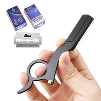 1+10pcs bladStainless Steel Classic Shaving Razor for Thumb Double Edge Haircutting Bald Head Eyebrow Shaping Hairdressing Stand 1