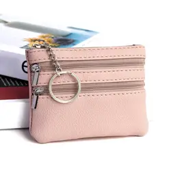 Premium PU Leather Coin Purse with Key Ring - Waterproof and Wear - Resistant Credit Card Holder (Pink)