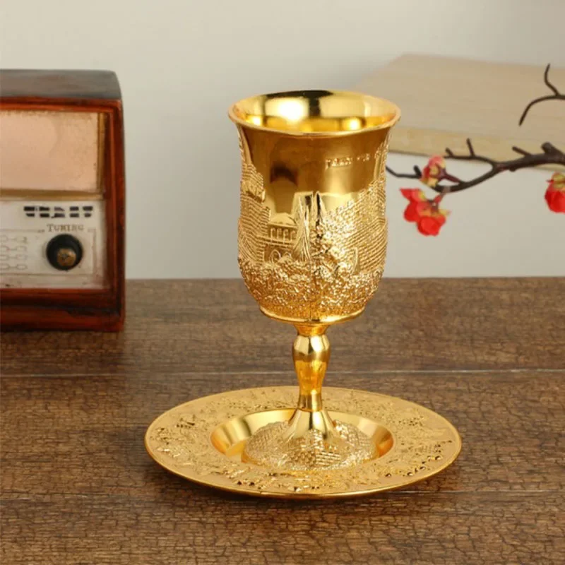 Golden Silver Cup Plated Kiddush Nickel Plated Wine Cup With Saucer Judaica Shabbos Wine Passover For Shabbat Havdalah Gift wine cup